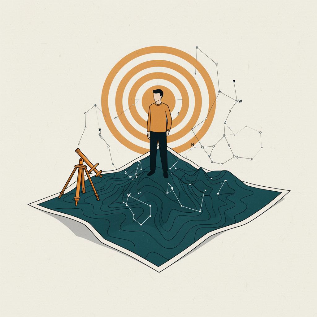 Person standing on a topographic map with radar circles and a compass — Know Your Standing